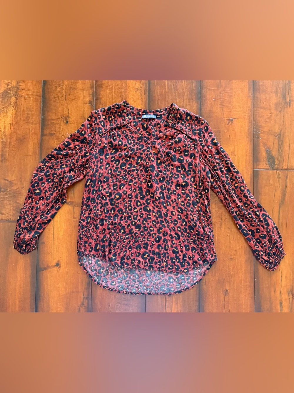 Democracy Rust and Black Leopard Print Tunic Blouse